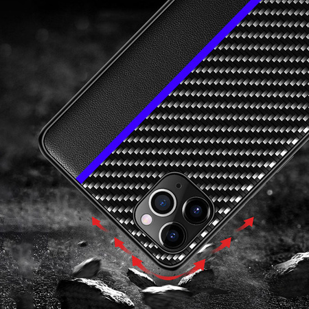 Tel Protect CARBON Case do Xiaomi Redmi Note 10/Note 10S/Poco M5S Czarny z niebieskim paskiem