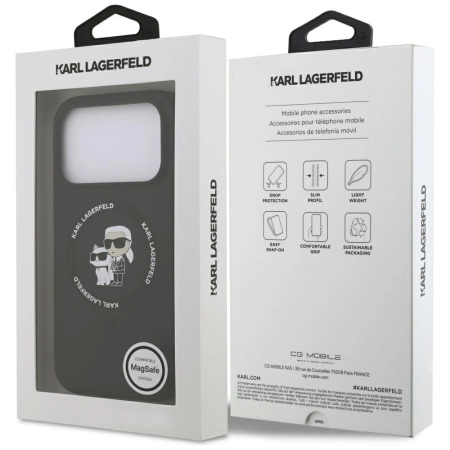 Karl Lagerfeld Silikon Karl&amp;Choupette Ring MagSafe Case für iPhone 17 Pro Max - Schwarz