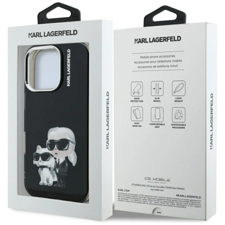 Karl Lagerfeld IML Aquarelle Karl &amp; Choupette &amp; Logo Case for iPhone 16 Pro Max - Black