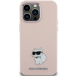 Karl Lagerfeld Silikon Choupette Metall Pin Hülle für iPhone 15 Plus / 14 Plus – Rosa