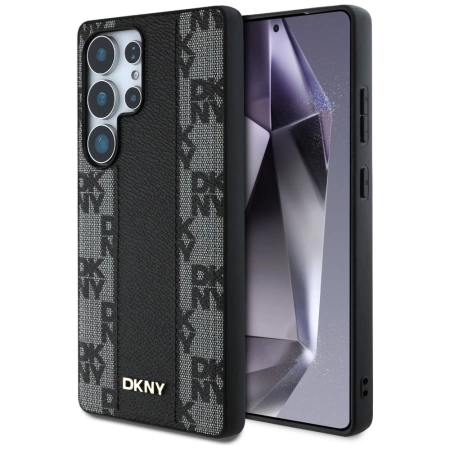 DKNY Leather Checkered Pattern MagSafe-Hülle für Samsung Galaxy S25 Ultra schwarz