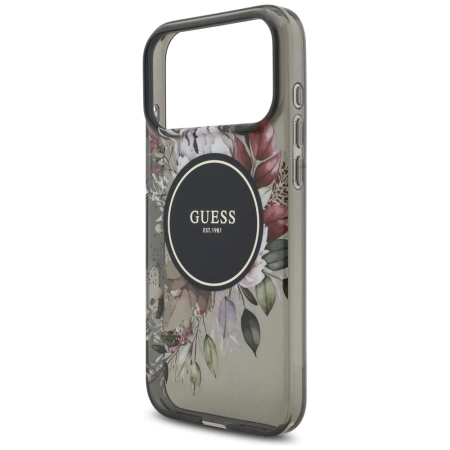 Guess IML Flowers Pearl Strap MagSafe case for iPhone 17 Pro Max - black