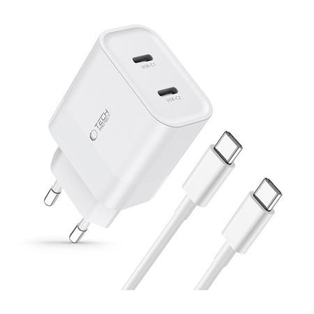 Wall Charger PD 20W 2x USB-C + Cable USB-C - USB-C Tech-Protect C20W white
