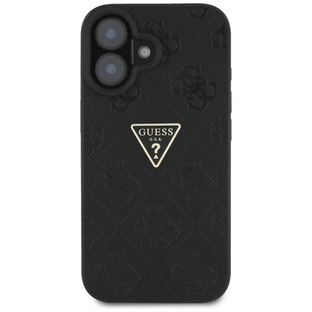 Case IPHONE 16 Guess Hot Stamp 4G Pattern Triangle Metal Logo black