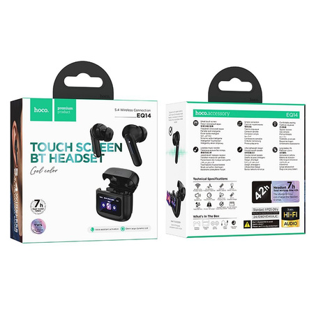HOCO słuchawki bezprzewodowe bluetooth z ekranem dotykowym TWS EQ14 czarne