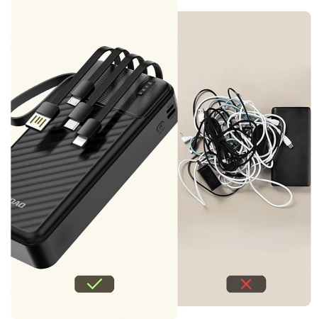 Powerbank Dudao K11 Pro 20000mAh z wbudowanymi kablami - czarny