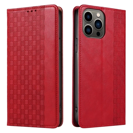 Magnet Strap Case iPhone 14 Pro Case with Flip Wallet Mini Lanyard Stand Red