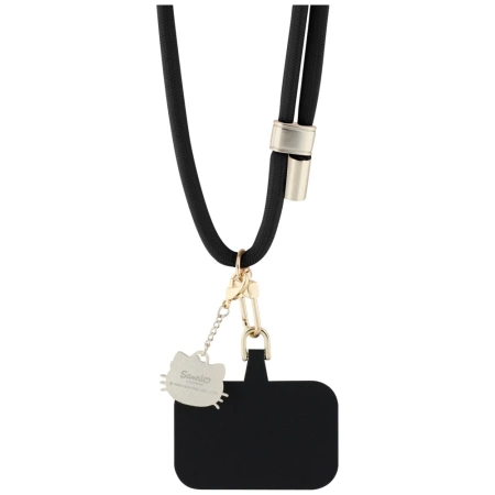 Hello Kitty Patch &amp; Kitty Head Charm Universal Phone Lanyard - Black