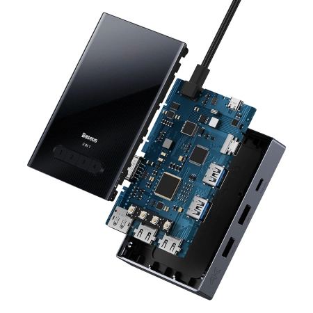Baseus PioneerJoy 8-in-1 USB-C hub HDMI 4K@60Hz + HDMI 4K@30Hz + DisplayPort 8K@30Hz + VGA + 2 x USB-A 3.0 + 2 x USB-C - gray