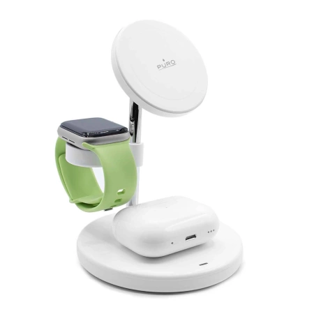 Puro Mag Station 3-in-1-Induktionsladegerät mit Ständer – Weiß