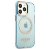 Oryginalne Etui IPHONE 13 PRO Guess Hard Case Gold Outline Translucent MagSafe (GUHMP13LHTCMB) niebieskie