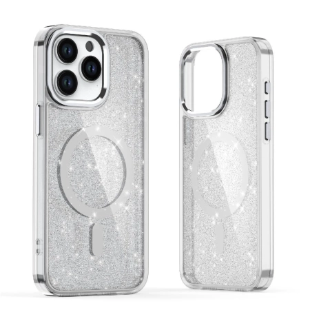 Glitter Case MagSafe for iPhone 16 - white with glitter