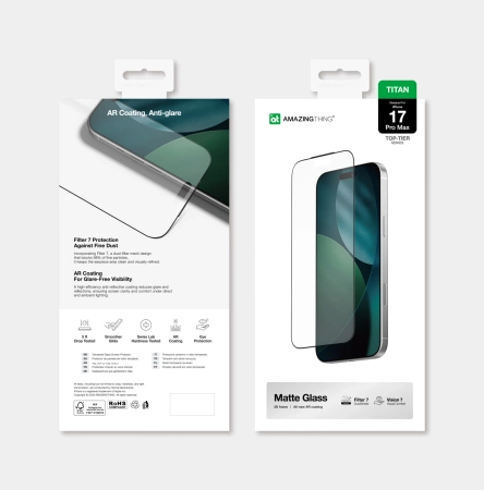 AmazingThing Titan Vision 7 Tempered Glass for iPhone 17 Pro Max Matte