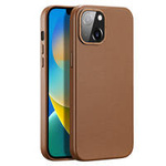 Dux Ducis Grit Leather Case for iPhone 14 Max Elegant Faux Leather Cover (MagSafe Compatible) Brown