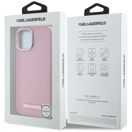 Karl Lagerfeld FW Metal Plate MagSafe iPhone 15 Case - Pink