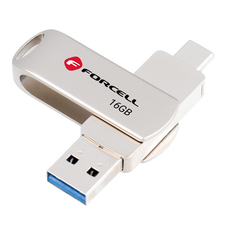 Pendrive 16GB USB 3.2 Gen 1 (USB A / USB C) Forcell F-Data Metal Duo srebrny