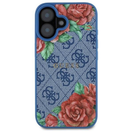 Oryginalne Etui IPHONE 16 Guess Hardcase 4G Flowers Print MagSafe (GUHMP16SP4ROPEMCB) niebieskie
