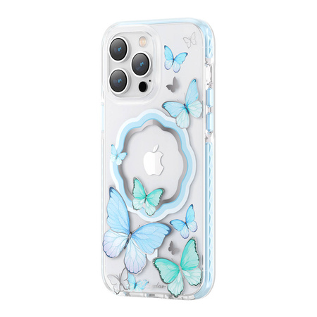 Kingxbar Butterfly Series Magnethülle für iPhone 14 Pro MagSafe Hülle mit Schmetterlingen blau