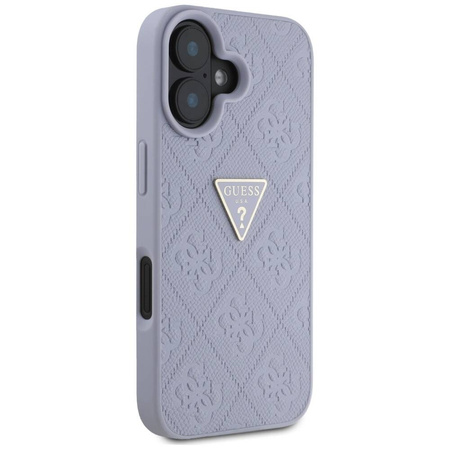 Case IPHONE 16 Guess Hot Stamp 4G Pattern Triangle Metal Logo purple