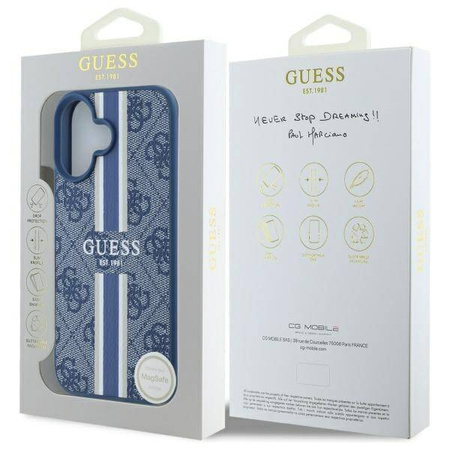 Original Handyhülle IPHONE 16 Guess Hardcase 4G Printed Stripes MagSafe (GUHMP16SP4RPSB) blau