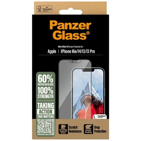 PanzerGlass Ultra-Wide Fit Tempered Glass für iPhone 13 / 13 Pro / 14 / 16e - Klar