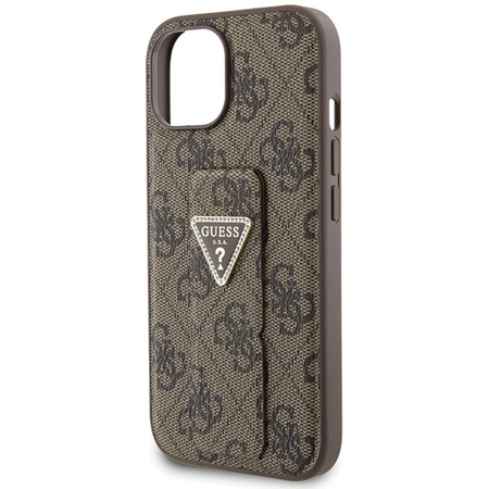 Guess Grip Stand 4G Triangle Strass case for iPhone 15 - brown