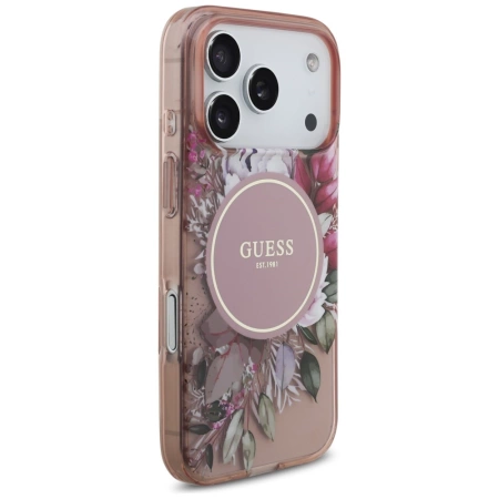 Etui Guess IML Flowers Pearl Strap MagSafe na iPhone 17 Pro - różowe