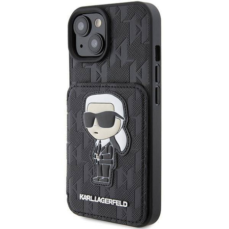 Etui Karl Lagerfeld Saffiano Cardslots and Stand Monogram Ikonik Patch do iPhone 15 - czarne