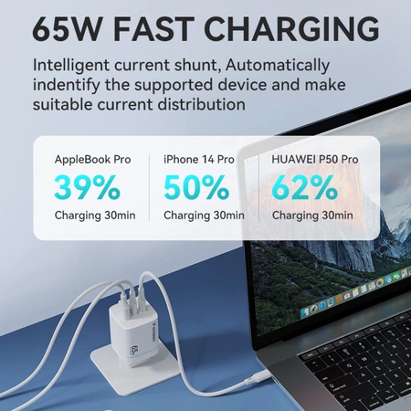 Wozinsky CGWCW 65W USB-A / 2 x USB-C GaN wall charger - white