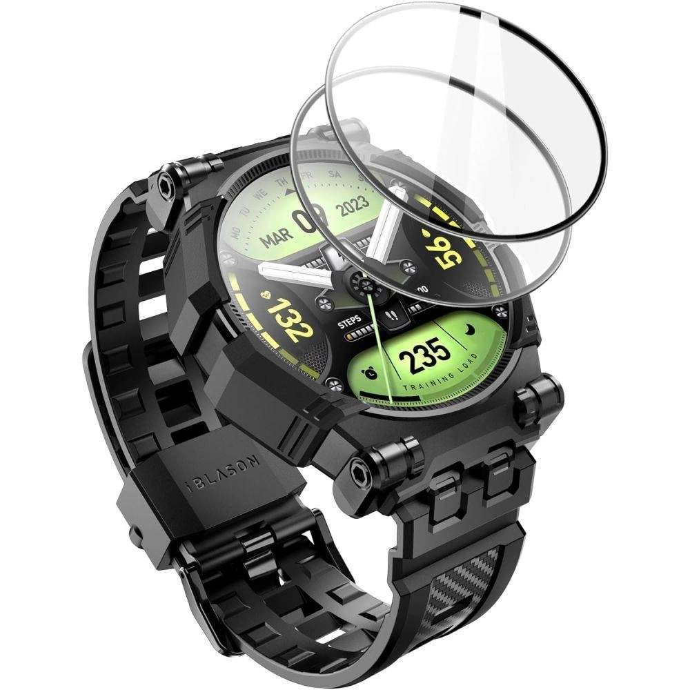Zestaw Supcase IBLSN ArmorBox etui, pasek i szkło na Samsung Galaxy Watch 4 / 5 / 6 (44 mm) - czarny