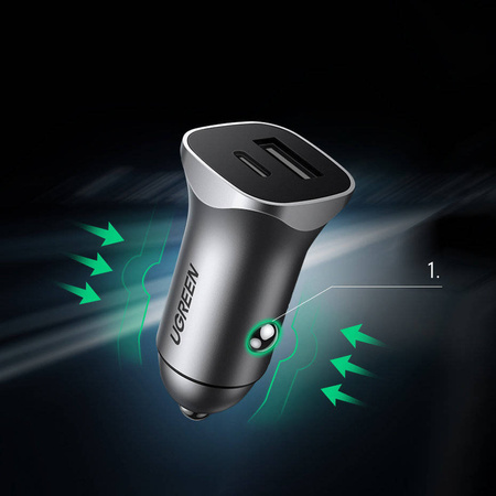 Ugreen USB Car Charger Type C / USB 24W Power Delivery Quick Charge gray (30780)
