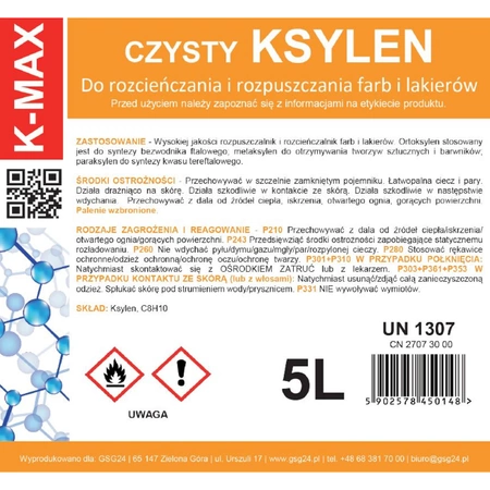 Xylene solvent organic thinner for paints and varnishes K-MAX 5L