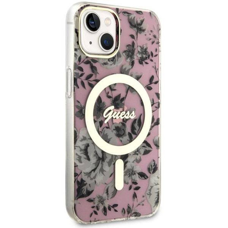 Guess GUHMP14MHCFWSP iPhone 14 Plus 6.7" pink/pink hardcase Flower MagSafe