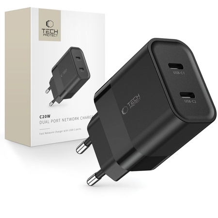 Ładowarka Sieciowa PD 20W 2x USB-C Tech-Protect C20W czarna