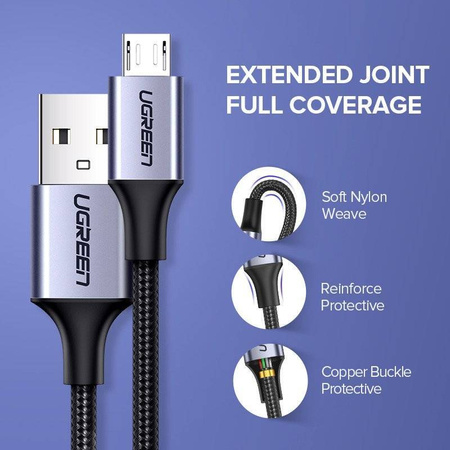 Kabel USB do Micro USB UGREEN QC 3.0 2.4A 0.25m (czarny)