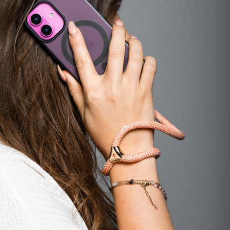 Smycz do telefonu na nadgarstek z regulacją długości Forcell F-Design R10X40 (max 20cm w pętli) różowo biała