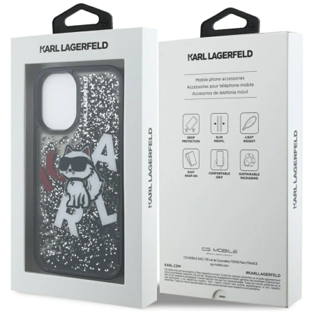 Karl Lagerfeld Liquid Glitter Choupette Logo iPhone 16 Case - Black
