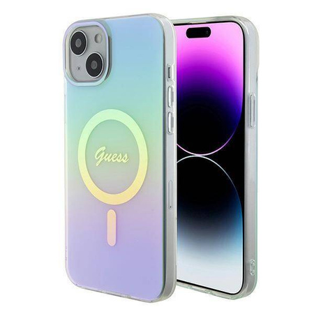 Original Handyhülle APPLE IPHONE 15 PLUS Guess Hardcase IML Iridescent MagSafe (GUHMP15MHITSQ) türkis