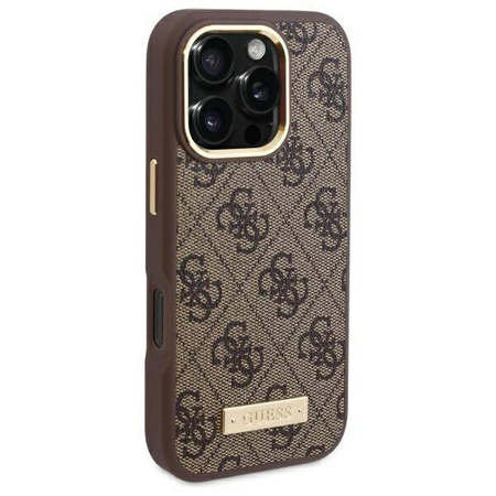 Original Case IPHONE 16 PRO MAX Guess Hardcase 4G Logo Plate MagSafe (GUHMP16XU4GPRW) brown