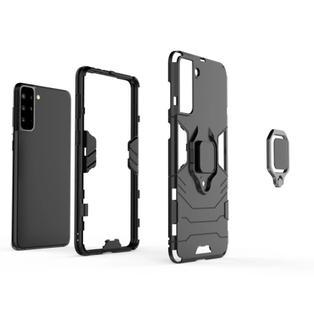 Ring Armor Tough Hybrid Case Cover + Magnethalter für Samsung Galaxy S22+ (S22 Plus) schwarz