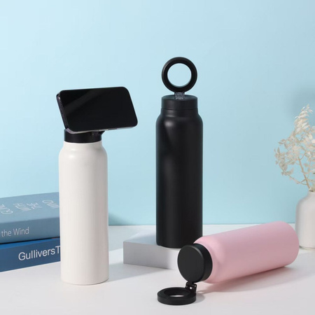 Butelka / bidon na wodę metal z uchwytem kompatybilnym z Magsafe 750ml różowy