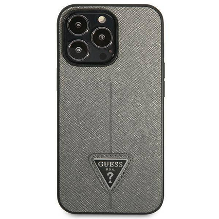 Original Case IPHONE 13 PRO MAX Guess Hardcase Saffianotriangle Logo (GUHCP13XPSATLG) silver