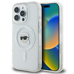 Karl Lagerfeld nakładka do iPhone 16 Pro 6,3&quot; KLHMP16LHLSKIH biała Hardcase IML Metal Karl Head MagSafe