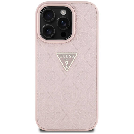 Etui IPHONE 16 PRO Guess Hot Stamp 4G Pattern Triangle Metal Logo różowe