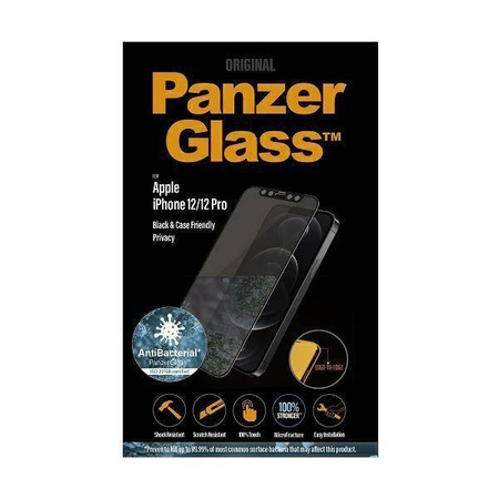 Tempered Glass 5D IPHONE 12 / 12 PRO PanzerGlass E2E Super+ Case Friendly AntiBacterial Microfracture Privacy black