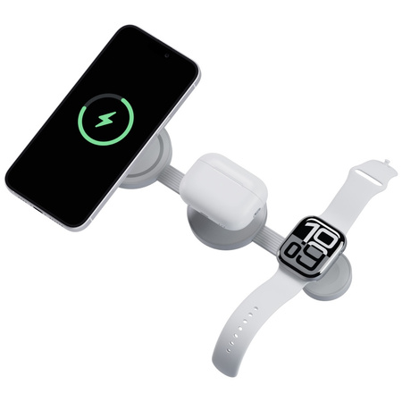 Ładowarka indukcyjna Bazic GoMag Trio 2  3w1 15W magnetyczna do iPhone/Watch/AirPods szara