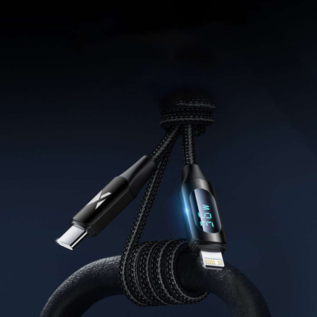 USB-C cable - Lightning Wozinsky WUCLC1 with LED display 36W 1m - black