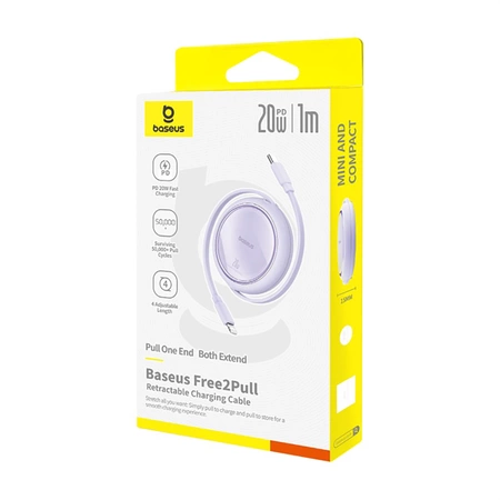 Baseus Free2Pull einziehbares USB-C/ Lightning -Kabel 20 W 1 m – Lila