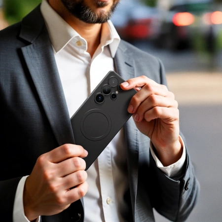 Etui silikonowe AMAZINGTHING Minimal Air Case z pierścieniem magnetycznym do Samsung Galaxy S25 Ultra - czarne