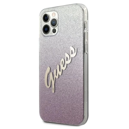 Oryginalne Etui IPHONE 12 PRO MAX 6,7" Guess Hardcase Glitter Gradient Script GUHCP12LPCUGLSPI różowe
